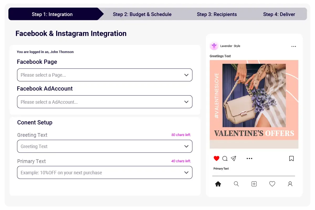 Built-in paid media campaign builder interface