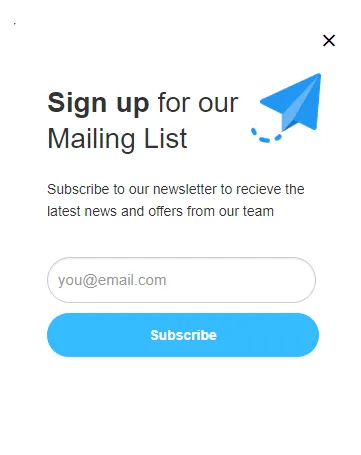 Mailing list popup template