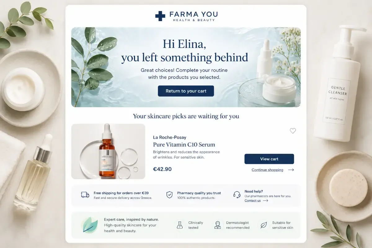 Abandoned cart recovery journey for pharmacy shoppers