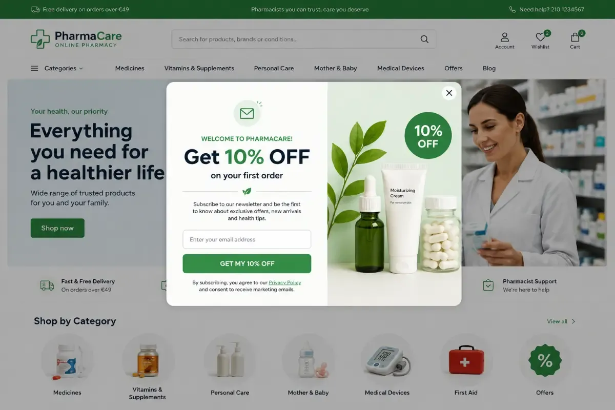 Welcome offer and sign-up experience for pharmacy shoppers
