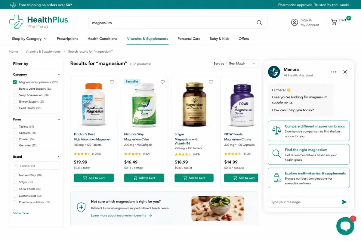 Add-to-cart trigger and guided purchase journey for pharmacy shoppers